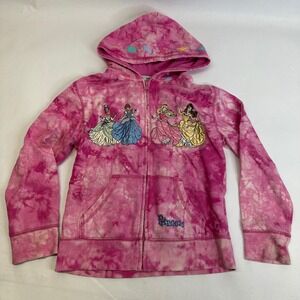 Disney Parks Pink Tie Dye Princess Hoodie Zip Up Tiana Cinderella Belle M